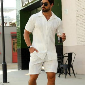 New Arrivals Summer Outfit Set Elastic Waistband <b>Shorts</b> & Button Shirt Loose Fit Quick-Dry & Breathable Soft Stretchy Fabric - Product Image 2