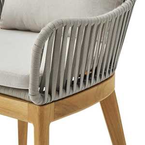 Juego de comedor para exteriores con mesa de madera maciza de teca y sillones de tejido de cuerda Muebles de patio elegantes resistentes a la intemperie para jardín - Product Image 5