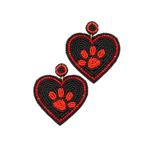 Handcrafted Gameday Beaded <b>Earrings</b> <b>Rose</b> <b>Gold</b> and 24K <b>Gold</b> Plated <b>Heart</b> Shape Paw Design Wholesale for Gifting - Product Image 2