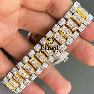 Montre Hip Hop en acier inoxydable entièrement glacé diamants de laboratoire de coupe brillante affichage analogique cadran en verre fenêtre poignet rayonne de luxe - Product Image 4