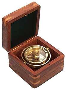 Boussole cardan en laiton gravée à la main boîte en bois carrée Camping randonnée Souvenir boussole ronde à collectionner pour la décoration intérieure - Product Image 2