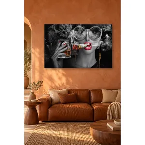 Fida, femme aux lunettes, fumant un cigare en forme de billet de un dollar, impression sur toile - Product Image 4