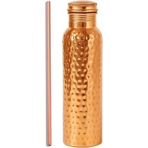 Botella de agua de cobre puro grande martillada de calidad Superfina, a prueba de fugas, beneficio para la salud, agua de cobre metálico de la India - Product Image 1