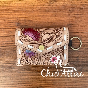 Bonito monedero de cuero occidental genuino para mujer, Mini monedero de moda con llavero, monedero con herramientas - Product Image 1