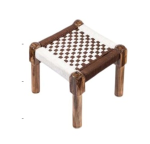 Precio al por mayor mejor diseño de madera maciza estilo pueblo taburete para HomeBedroom Hall & Outdoor Puf otomano marrón y blanco, taburete de pie - Product Image 6