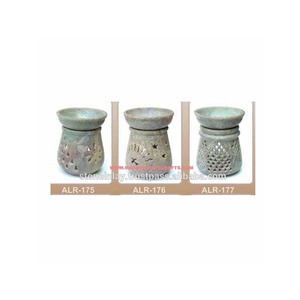 Travail de sculpture Unique avec lampe porte-bougie à thé aromatique en pierre de savon de forme ronde faite à la main et décorative pour la maison et le bureau - Product Image 1