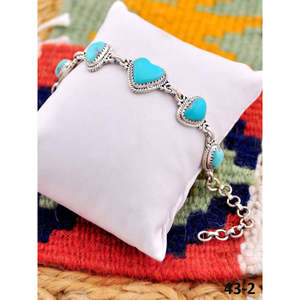Handmade Southwest Cuff <b>Bracelet</b> with Kingman Turquoise & Sterling <b>Silver</b> Heart Shape for Gift - Product Image 2