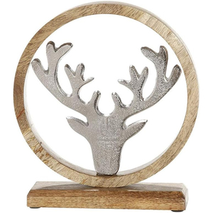Figurine de cerf créative en aluminium argenté en bois de manguier Bague rustique moderne de table Noël vacances décor à la maison Sculpture cadeau - Product Image 3