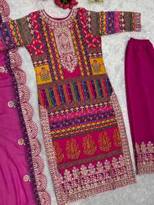 Costume salwar élégant de couleur maltée en impression numérique et travail manuel de la pierre avec tissu georgette pour les femmes pakistanaises indiennes - Product Image 4