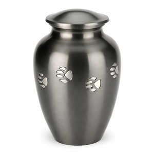 Urna de Cremación para Mascotas de Acero Inoxidable Plateado Cepillado con Detalles Minimalistas de Huellas para una Elegante Memoria de Mascotas - Product Image 1