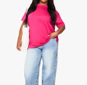 Dernier design de t-shirts unis surdimensionnés pour femmes nouvelle couleur rose à la mode douce, confortable et idéale à porter au quotidien - Product Image 3