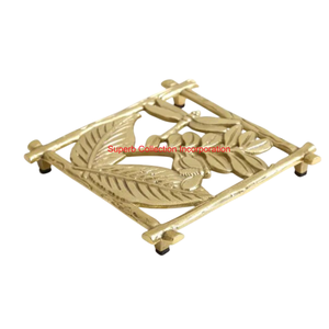 Dessous de plat doré décoratif moderne pour la maison support de coussin chauffant rond en métal avec conception élégante d'arbre végétal pour la cuisine au meilleur prix - Product Image 4