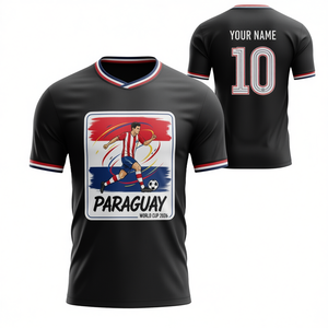 Maglia da tifoso calcio Paraguay 2026 WC, T-shirt grafica rosso bianco blu, Top Orgoglio Sudamericano per il giorno della partita e Streetwear - Product Image 3