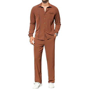 Full Sleeve Button <b>Down</b> Shirt Loose <b>Pants</b> 2 Piece Set High Quality Long Sleeve Beach Wear Outfits Yoga Casual With Pocket Men's - Product Image 1