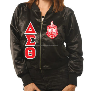 High Quality Women's Baseball <b>Jacket</b> Customized Delta Polyester Satin Embroidered Varsity <b>Jacket</b> in Greek HBCU Style - Product Image 3
