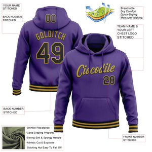 Custom <b>Purple</b> Gold Sublimation Hoodie Pullover Sweatshirt Personalized Sportswear Custom Logo Teamwear Design OEM Factory Unisex - Product Image 3