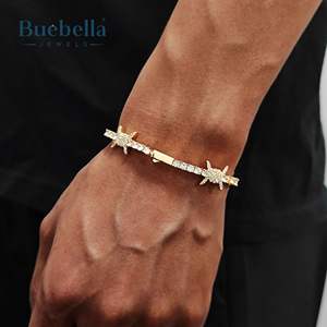 Hot Sale 4mm 18k White Gold Plated 925 Sterling Silver Moissanite Diamond Iced Out Thorns Tennis Bracelet for <b>Men</b> - Product Image 2
