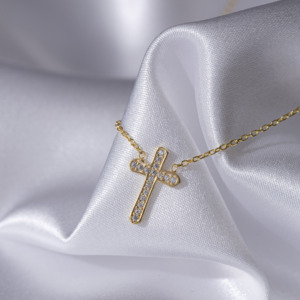 <b>Cross</b> Design Zircon Stone Charm Necklace Woman <b>Pendant</b> Turkish Handmade Wholesale <b>Silver</b> Jewelry - Product Image 3