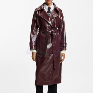 Elegante Abrigo de Cuero para Mujer, Estilo Gabardina, Cortavientos, Transpirable, Ecológico, Largo, Superficie Lisa, Corte Entallado, Casual - Product Image 4