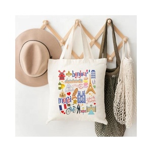 2024 Embroidered Large Capacity Beige <b>Colour</b> Simple Canvas Folding Eco-friendly Reusable Shoulder Grocery 100% Cotton Tote <b>Bags</b> - Product Image 1
