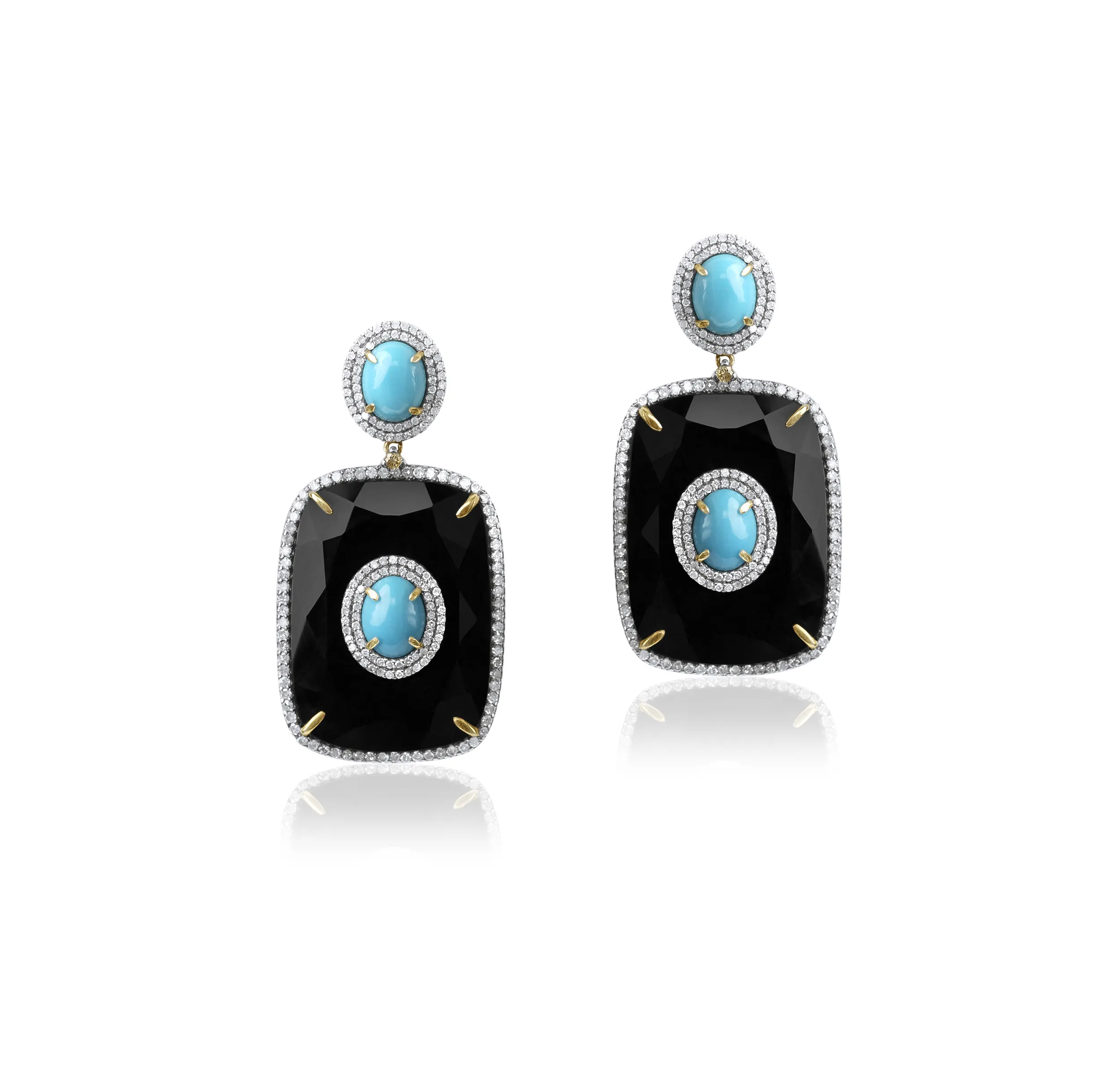 High Quality Unique 925 Silver Victorian Black Onyx Turquoise Diamond Stud Earrings For Women At Good Price