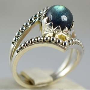 Handmade Boho 925 Sterling Silver <b>Ring</b> with <b>Labradorite</b> Inlay Shape November Birthstone Jewelry Perfect Gift for Her Birthday - Product Image 2