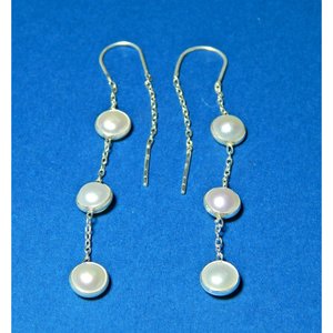 Dainty Freshwater <b>Pearl</b> <b>Dangle</b> <b>Earring</b> in 925 Sterling Silver Natural Silver <b>Earring</b> with Dainty <b>Dangle</b> Design - Product Image 3