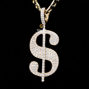 Unique Iced Out $ Sign 10Kt Gold Round Brilliant Cut VVs Clarity Lab Grown Diamonds Iced Out Hip Hop Pendant - Product Image 3
