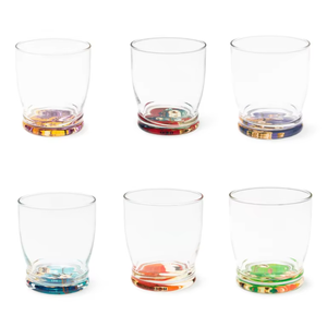 Set di 6 bicchieri in vetro resistente trasparenti con base multicolore Fuji di Excelsa, 34 cl (11,5 oz) Made in Italy Design moderno - Product Image 1