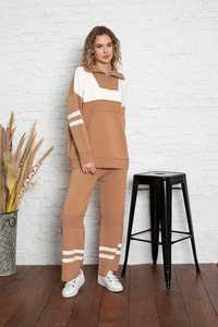 Conjunto de dos piezas de gran tamaño con cremallera a rayas de punto para mujer de alta calidad, ropa informal, ropa de oficina, conjunto de pantalones y suéter - Product Image 3