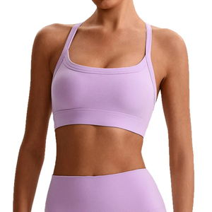 Seamless Nylon Spandex Racerback Plaid Sports <b>Bra</b> Women High Support Eco-Friendly Breathable Fitness Training Yoga Activewear - Product Image 3