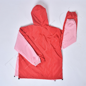 <b>Pink</b> Red Color Blocked Hooded Windbreaker <b>Jacket</b> Breathable Water Resistant Polyester Outdoor Casual Wear Zipper Front Pocket - Product Image 2