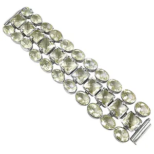 Bracelet chaîne et maillons pour femme, bijoux en argent avec pierre précieuse citrine - Product Image 2