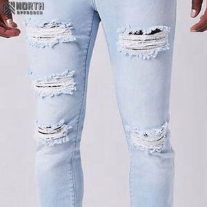 Jeans en denim personnalisés pour hommes, coupe droite, jeans déchirés, automne hiver, séchage rapide, prix de gros bon marché, service OEM - Product Image 5