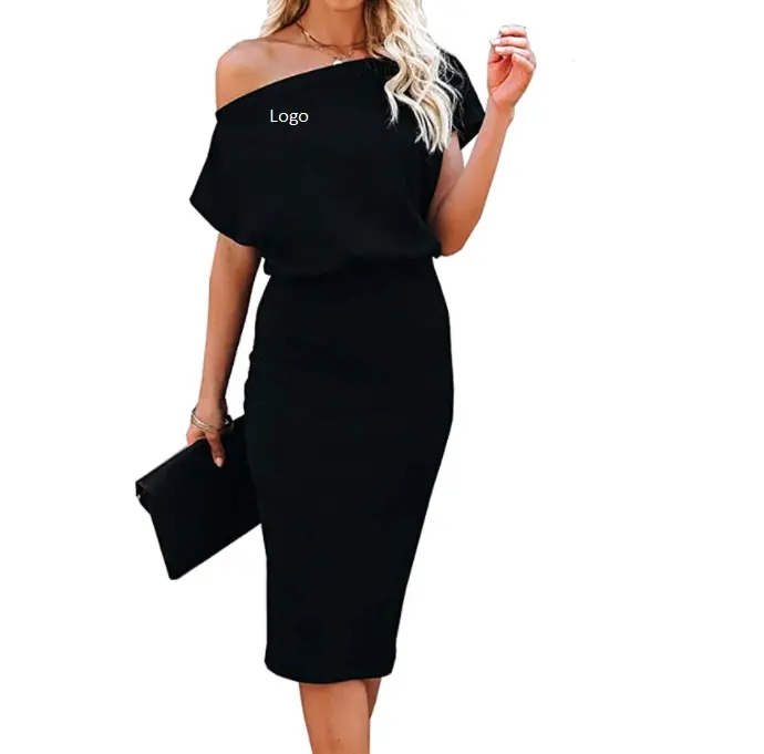 Hot Selling Womens Off The Shoulder Kurzarm gerippt Casual Party Bodycon Midi Kleid Mode Frauen Sommer Freizeit kleider