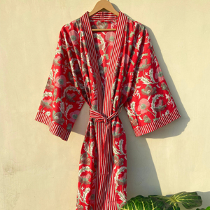 Vestido de Kimono de algodón con estampado Floral corto hecho a mano indio para mujer, envoltura de Bikini perfecta para ropa de vacaciones de playa informal otoño - Product Image 1