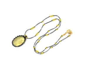 หินเลมอนควอตซ์พร้อมลูกปัดทำด้วยมือทรงรีแฟชั่นแกะสลักหินร้อยสร้อยคอจี้ - Product Image 3