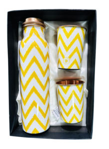 Belle tour en zigzag jaune imprimé bouteille d'eau en cuivre haute isolation thermique réutilisable poignée à boire directe adultes - Product Image 2