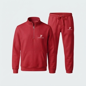 Ensemble de survêtement pour homme avec fermeture éclair quart de tour, design tendance, haute qualité, léger et respirant, pour l'hiver, sweat-shirt avec pantalon à cordon de serrage - Product Image 2