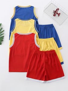 Conjunto informal con estampado floral activo para niños Camiseta sin mangas de 6 piezas y pantalones cortos de baloncesto Talla 4-12Y - Product Image 4