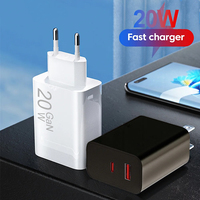 Adaptateur de chargeur mural GaN PD 20W, 2 ports USB C et Type A, charge rapide, prise EU 100-240V pour téléphone, tablette, batterie externe, voyage
