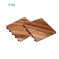 Carrelage de terrasse en bois d'acacia moderne et écologique Carreaux de patio en bois carrés à emboîtement diagonal à 8 lattes pour le parquet extérieur