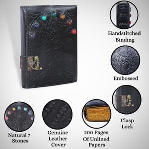 Diario A3 de cuero negro hecho a mano, diseño de árbol de la vida, siete piedras curativas, bloqueo antiguo, páginas sin forro para escribir cuaderno - Product Image 3