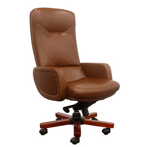 Silla Ejecutiva de Cuero Premium con Base de Madera y Diseño Ergonómico - Luxy 01 HOGVP024 - Product Image 1