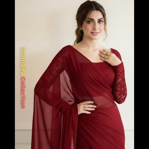 Trends Cp Presents Vintage Maroon Handwork Silk <strong>Saree</strong> Anarkali Floor-Length Reversible Wrinkle-Free for Weddings Graduations - Product Image 5