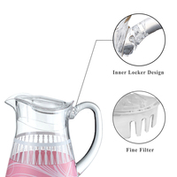 [Holar] pichet à jus d'eau en acrylique imprimé rose rouge de 1.9 L fabriqué à taïwan avec poignée de casier intérieure