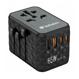 Adaptador de Corriente Universal Verbatim de 65W con Función Tipo-C QC3.0 PD para Cámara, Teléfono Móvil y Portátil, Color Negro Gris, Certificado por la FCC - Product Image 1