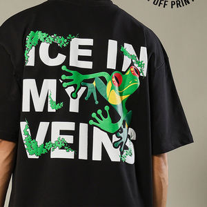 Gran oferta de Camiseta estampada de manga corta con hombros caídos y cuello redondo para hombre, camiseta de Terry de gran tamaño con estampado de hielo en mis venas para hombre - Product Image 4