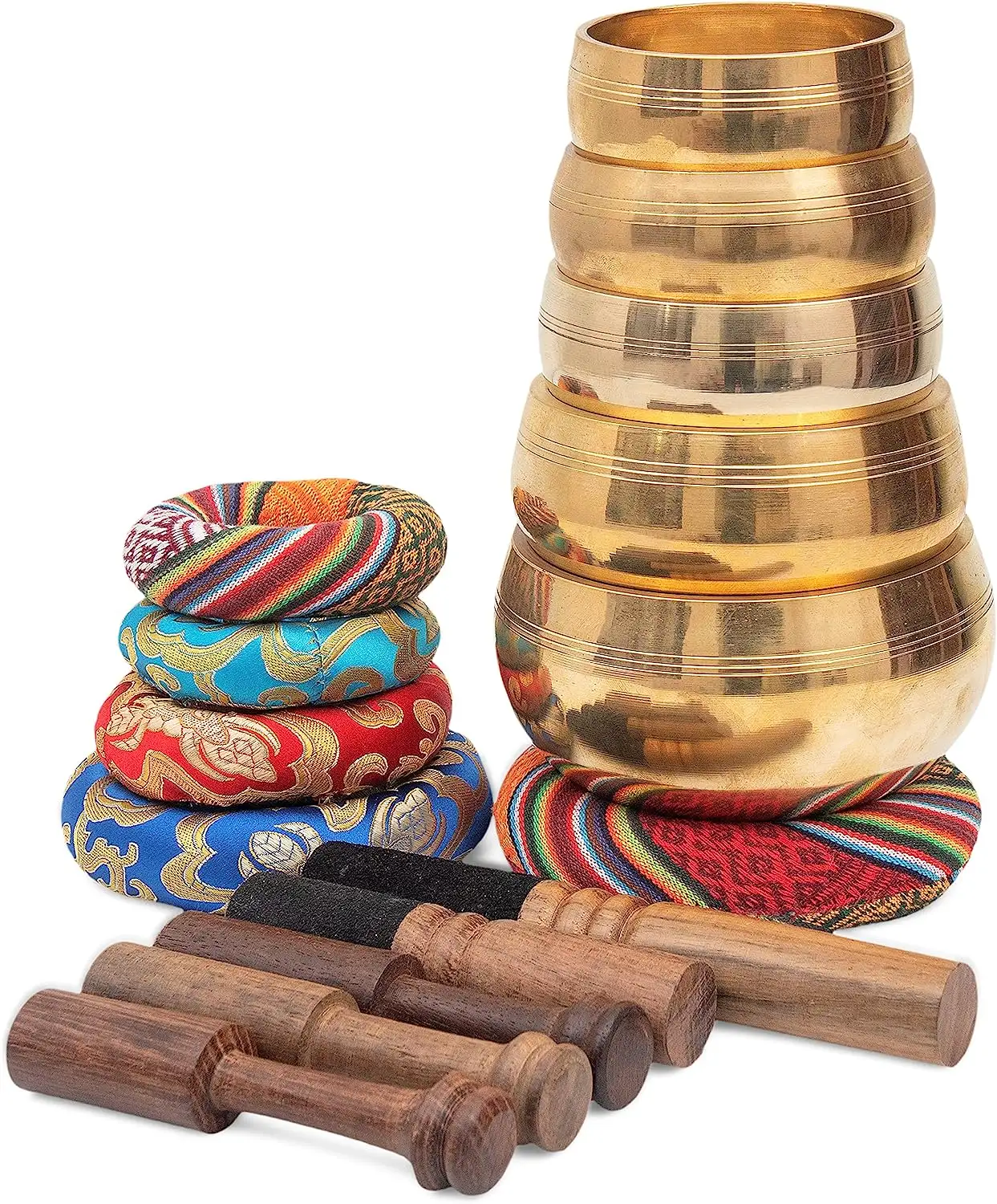 Tigela tibetana do canto Conjunto de 5/Authentic 7 metais Meditação Sound Bowl feito de material de bronze para Yoga/7 taças de cura Chakra