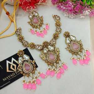 Conjuntos de Joyería Nupcial India al por Mayor para Mujer, Hermosos, Hechos a Mano, Chapados en Oro, Aretes Antiguos con Collar Gargantilla - Product Image 3